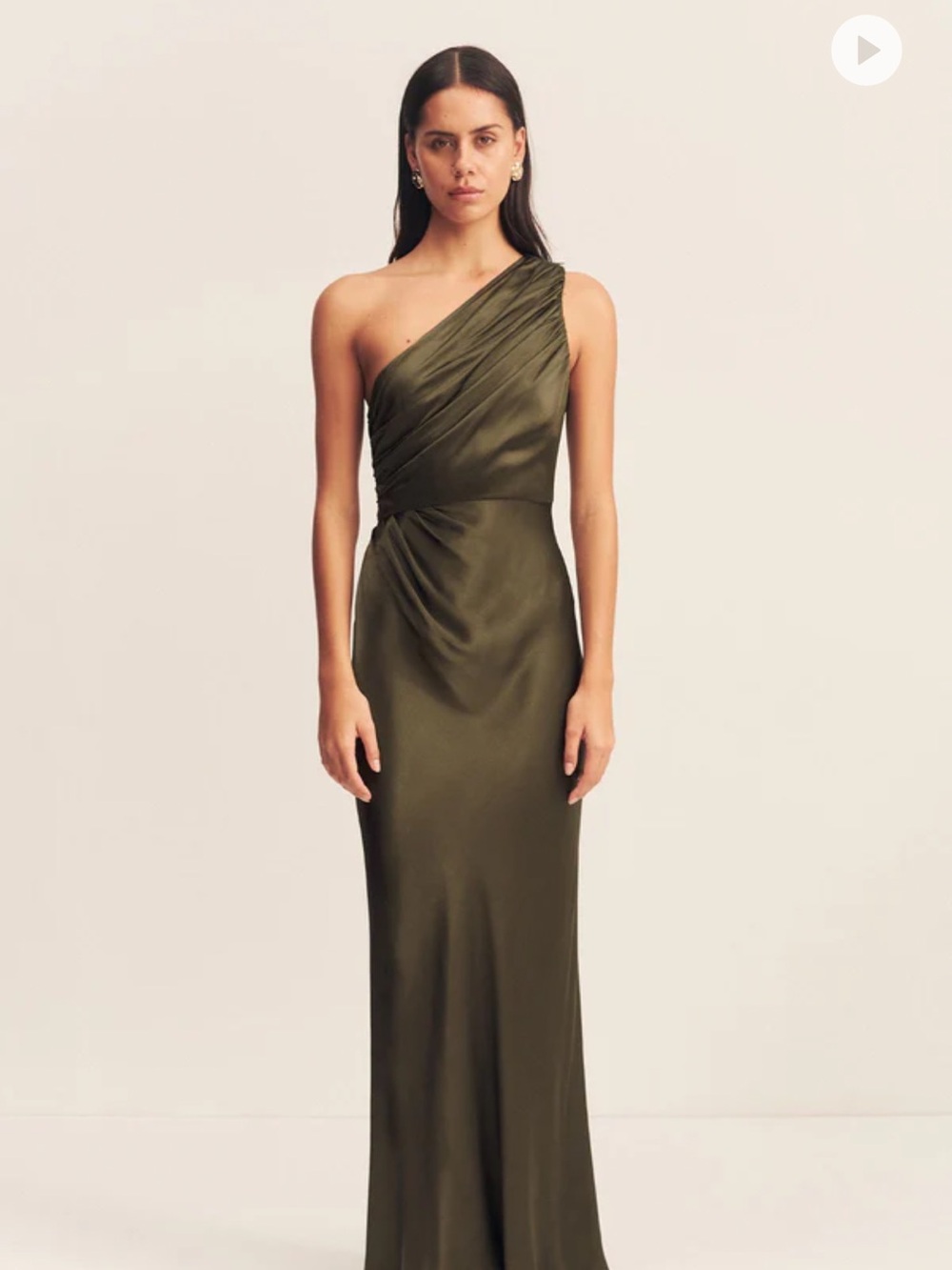 Shona Joy Olive One-Shoulder Satin Gown